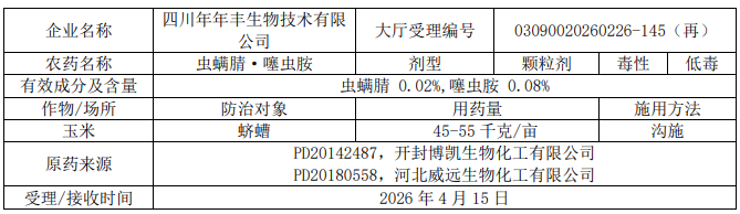 2026年第6批528个农药拟登记:乙基多杀菌素母药+1,二氯异噁草酮、硫虫酰胺首登混剂