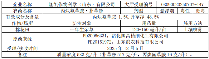2026年第6批528个农药拟登记:乙基多杀菌素母药+1,二氯异噁草酮、硫虫酰胺首登混剂
