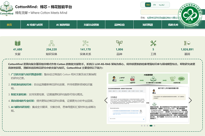 中国农科院发布全球首个棉花领域专属知识大语言模型——″棉芯1.0″（CottonMind1.0）