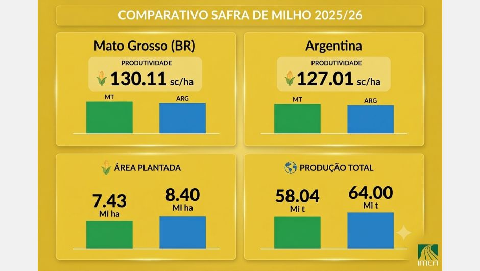 MT supera Argentina em produtividade de milho, aponta o Imea