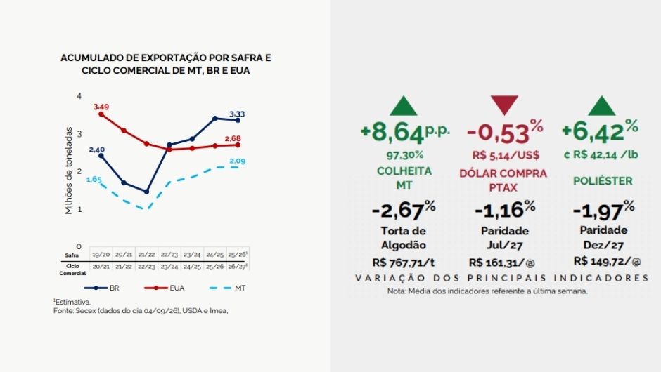 MT deve sustentar liderança do Brasil nas exportações de algodão