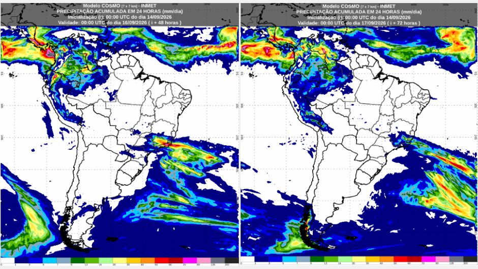 Inmet: previsão do tempo para terça (15/9) e quarta-feira (16/9)