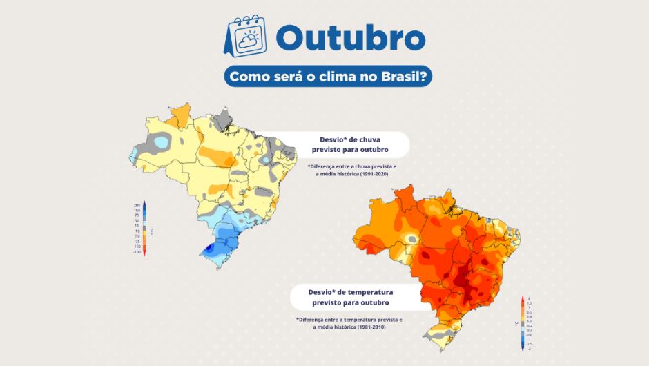 Outubro terá chuva acima da média no Sul e Sudeste