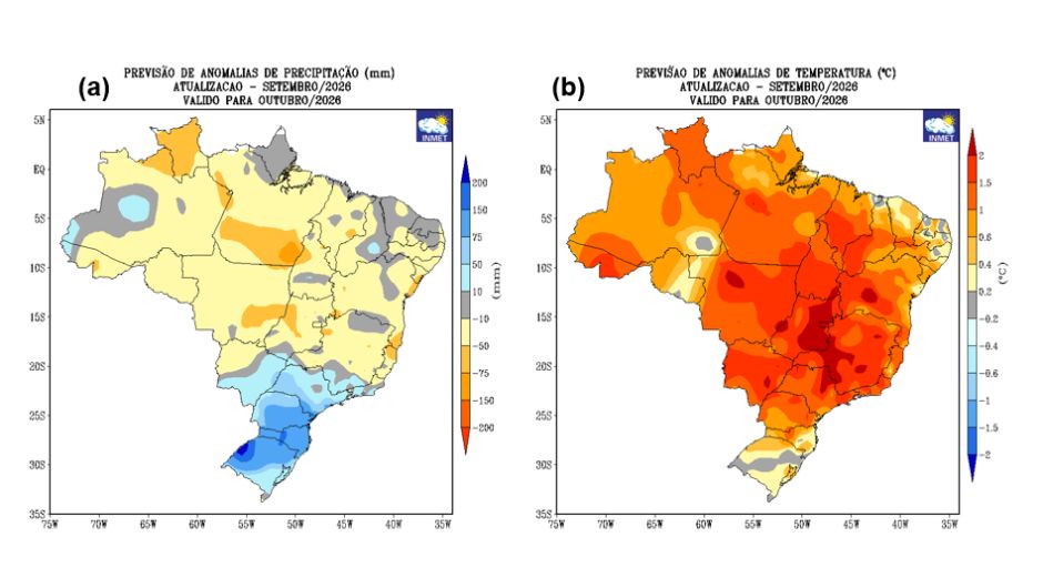 Outubro terá chuva acima da média no Sul e Sudeste