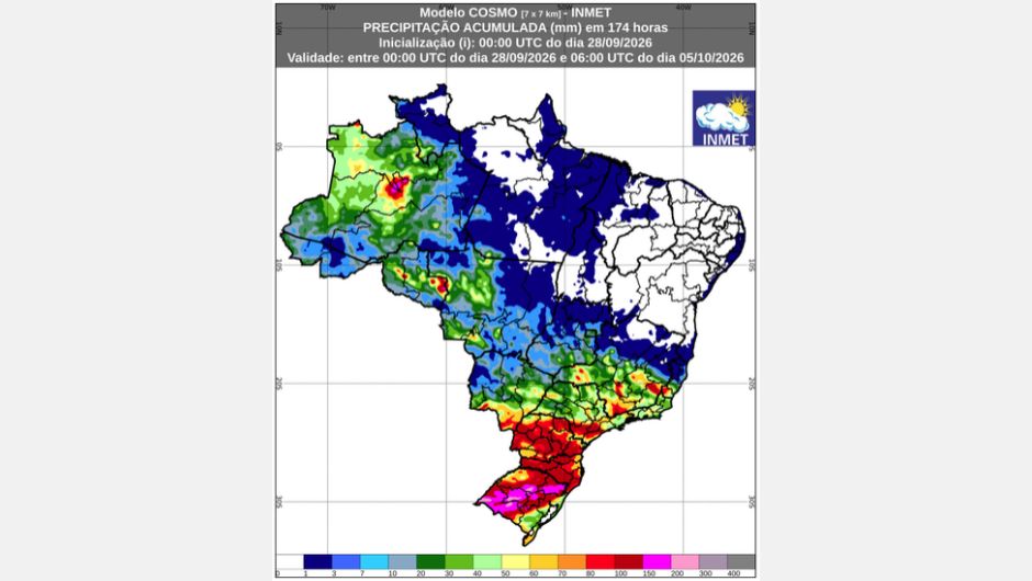 Inmet: previsão do tempo entre 28 de setembro a 5 de outubro
