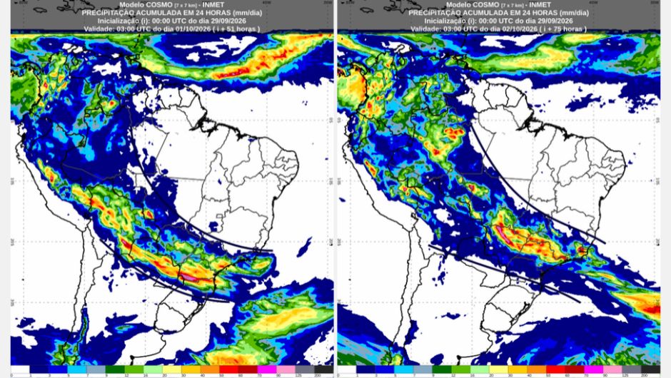 Inmet: previsão do tempo para quarta (30/9) e quinta-feira (1/10)