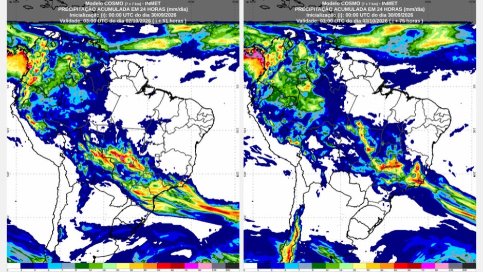 Inmet: previsão do tempo para quinta (1º/10) e sexta-feira (2/10)