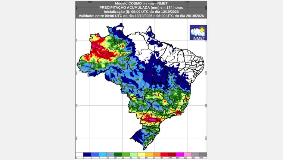 Inmet: previsão do tempo entre os dias 13 a 20 de outubro