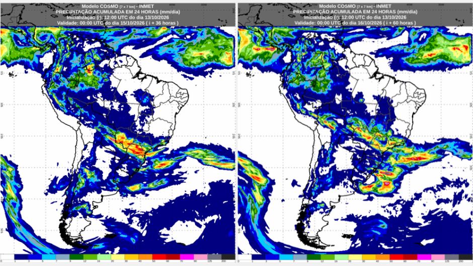Inmet: previsão do tempo para quarta (14/10) e quinta-feira (15/10)