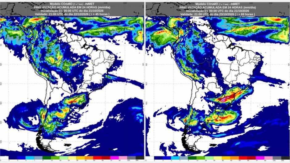 Inmet: previsão do tempo para quinta (22/10) e sexta-feira (23/10)