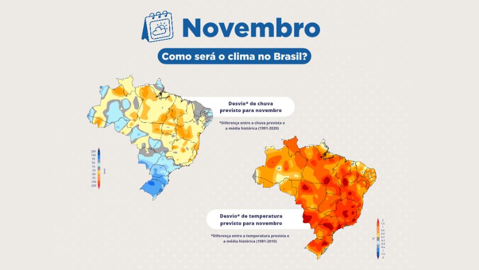 Inmet prevê chuvas irregulares no Brasil em novembro