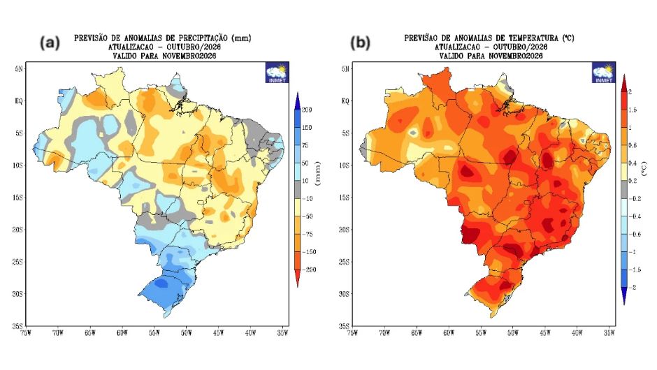 Inmet prevê chuvas irregulares no Brasil em novembro